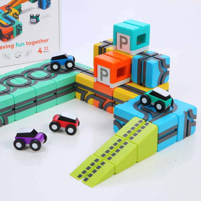 【Qbi】知育玩具 Classic Magnetic Cubes 幼児(3歳～) PLUSパック ブロック他37ピース個 車4台